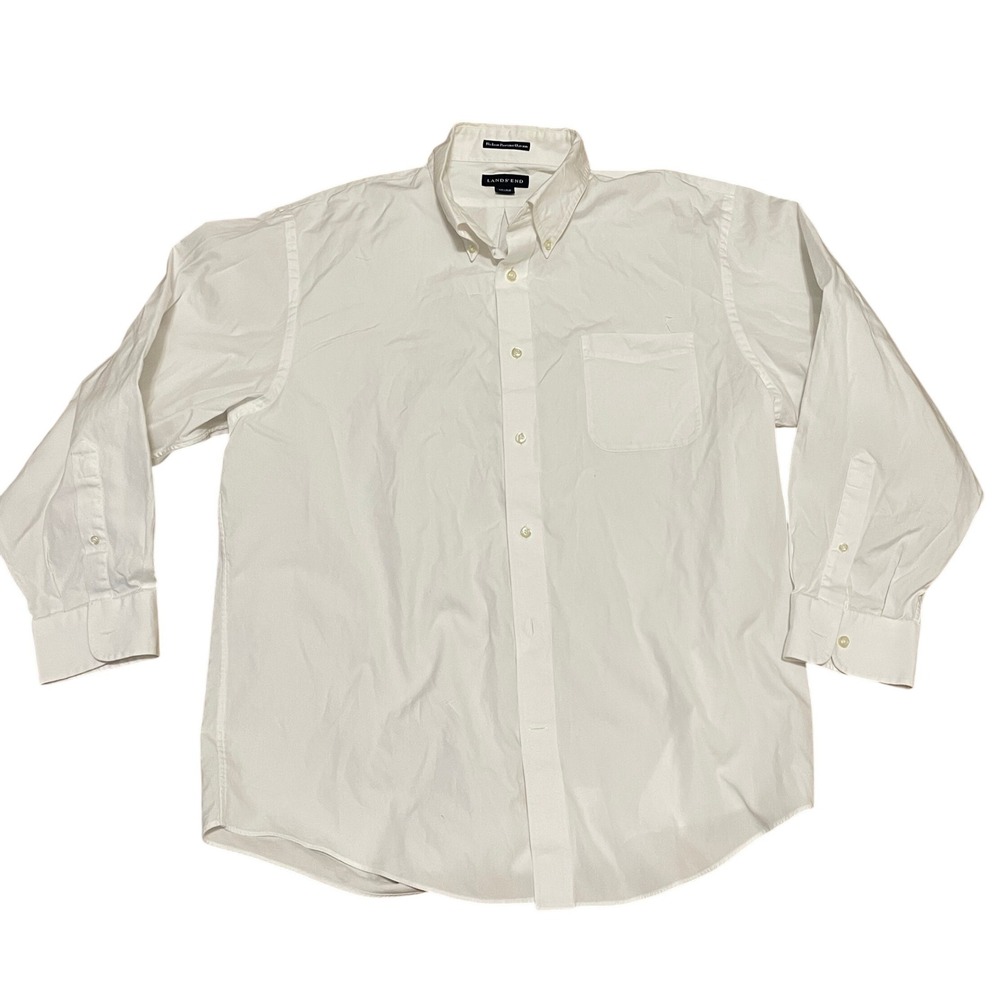 Lands End Mens 17 33 No Iron Pinpoint Oxford Long Sleeve Button Down Shirt White